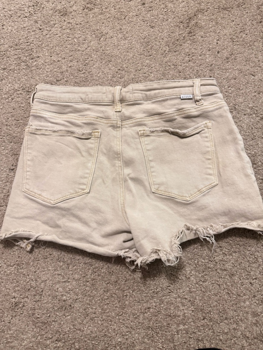 Risen Distressed Hem Tan Shorts High Rise - Picture 7 of 8